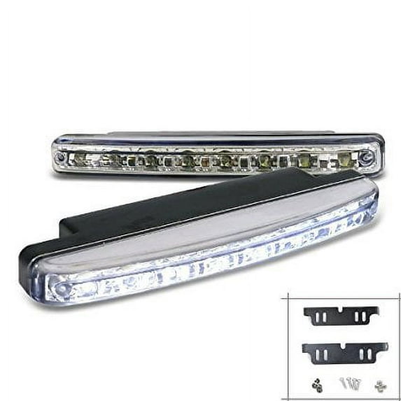 Spec-D Tuning LF-108LED-WT 2PCS Hyper White 8LED DRL Daytime Running LED Chrome Fog Light Bumper Lamps 4W
