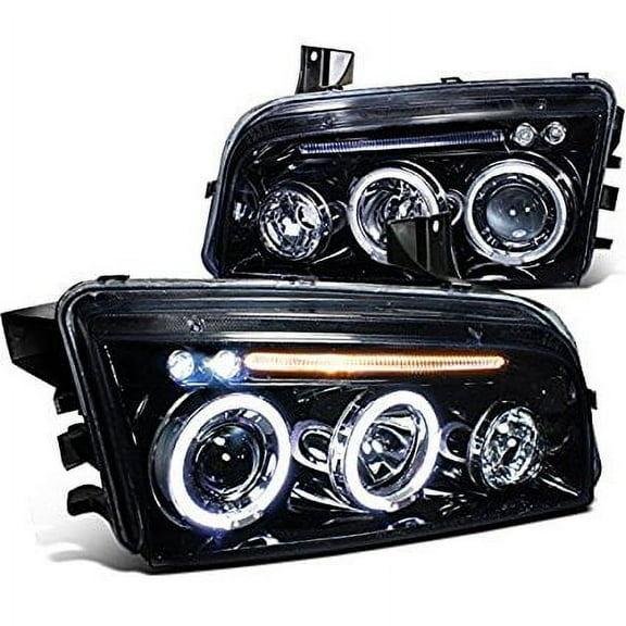 Spec-D Tuning LHP-CHG05G-TM Dodge Charger Rt Srt Sxt Glossy Black Halo Led Projector Head Lights