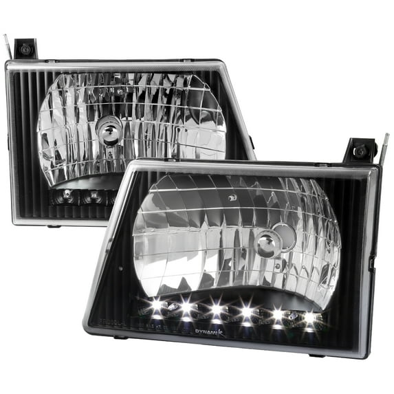 Spec-D Tuning Led Black Headlights Compatible with 1992-2006 Ford Econoline Van E150 E250 E350 E450 L+R Pair Head Light Lamp Assembly
