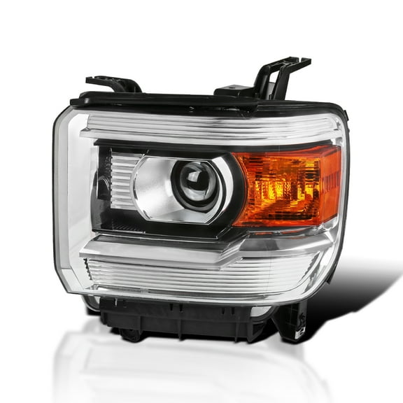 Spec-D Tuning Left Driver Side Chrome Projector Headlight Compatible with 2014-2018 GMC Sierra 1500 2500 3500 / Denali / SLE / SLT, Headlamp Assembly