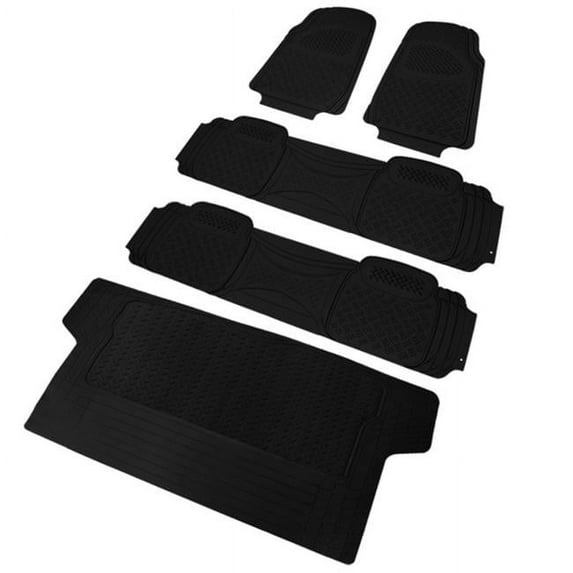 Spec-D Tuning Universal Fitment 5Pc Black Heavy Duty All Weather 3D Rubber Floor Mats Front + Rear + Trunk Truck Suv