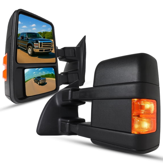 Spec-D Tuning Manual Towing Mirrors w/ LED Signal Compatible with 2008-2016 Ford F250 F350 F450 Super Duty Left + Right Left + Right Pair