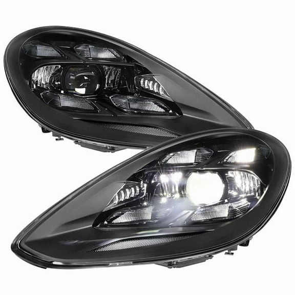 Spec D Tuning LHE-PMR17JM-23MX-LG Matrix Style LED Projector Headlights & DRL for 2017-2022 Porsche Panamera, Glossy Black Accents - Clear Lens