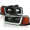 thumbnail image 1 of Spec-D Tuning Matte Black Headlights+LED Strip Compatible with 1999-2006 GMC Sierra 1500/2500/3500, L+R Pair Head Light Lamp Assembly, 1 of 6