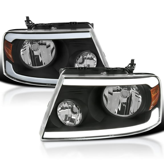 Spec-D Tuning Black Headlights w/ LED Tube Compatible with 2004-2008 Ford F150 F-150, 2006-2008 Lincoln Mark LT L+R Pair Head Lights Lamps Assembly