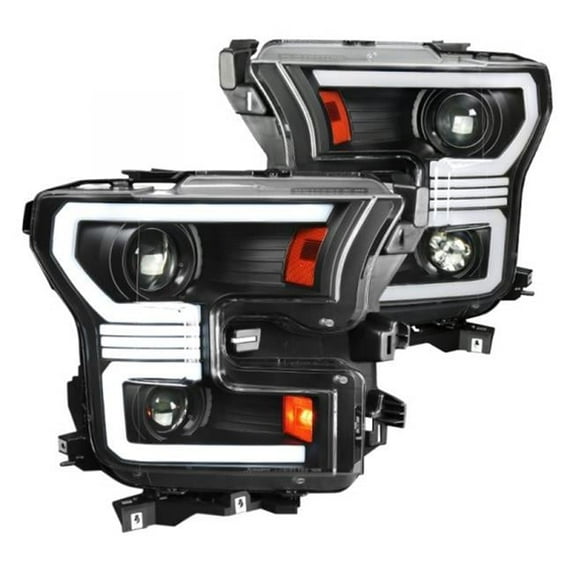 Spec-D Tuning Matte Black Housing Clear Lens Sequential Turn Signal with LED Projector Headlights for 2015-2017 Ford F-150