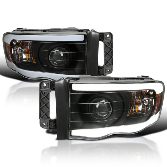 Spec-D Tuning Matte Black LED Tube Projector Headlights Compatible with 2002-2005 Dodge Ram 1500, 2003-2005 Dodge Ram 2500/3500, Left + Right Pair Headlamps Assembly