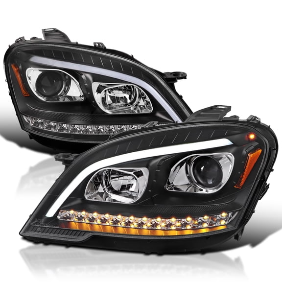 Spec-D Tuning Matte Black Projector Headlights with LED Sequential Turn Signals Compatible with 2009-2011 Mercedes Benz W164 ML320, Left + Right Pair Headlamp Assembly