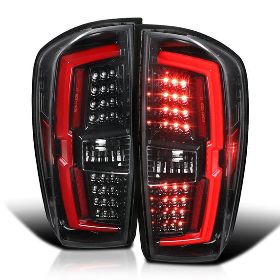 Spec-D Tuning Pearl Black LED Tail Lights w/ Red LED Light Bar Compatible with 2016-2022 Toyota Tacoma, Left + Right Pair Assembly