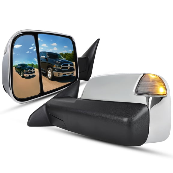 Spec-D Tuning Power Fold Heated Towing Side Mirrors w/ LED Signal+Puddle+Temp Sensor Compatible with 2013-2018 Dodge Ram 1500 2500 3500 /2019-2024 Dodge Ram 1500 Classic Left + Right Pair