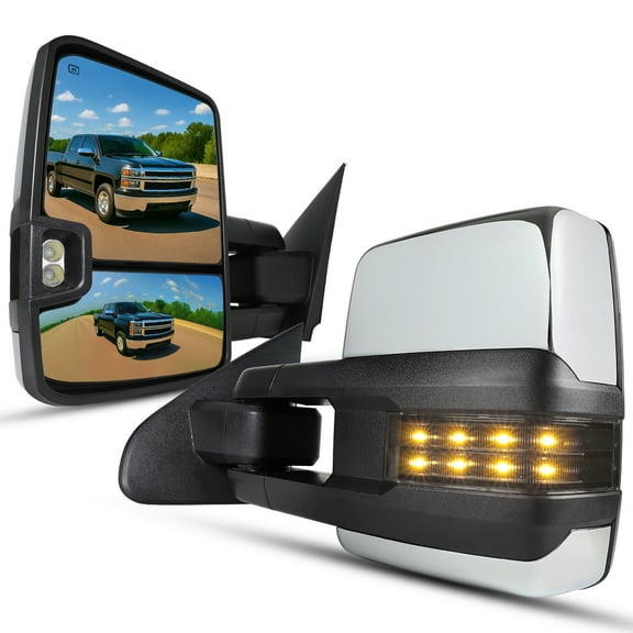 Spec-D Tuning Power + Heated Extend Towing Mirrors with Smoked Led Signal Compatible with 2014-2018 Chevy Silverado GMC Sierra Left + Right Pair