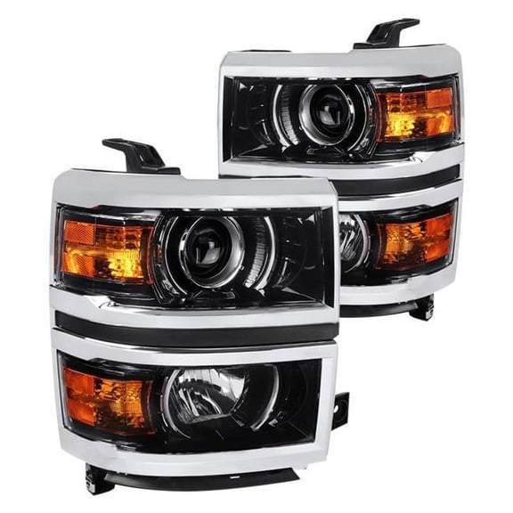 Spec D Tuning  Projector Headlight with Clear Lens for 2014-2015 Chevy Silverado 1500, Glossy Black