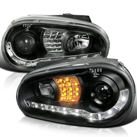 Spec-D Tuning Projector Headlights Black Compatible with 1999-2006 Volkswagen Golf MK4, 1999-2006 Volkswagen GTI, Left + Right Pair Headlamps Assembly