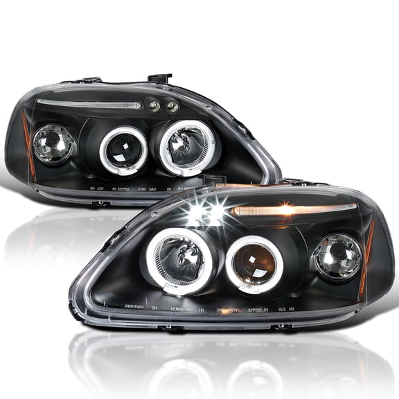 Spec-D Tuning Projector Headlights Black Compatible with 1996-1998 Honda Civic, Left + Right Pair Headlamps Assembly