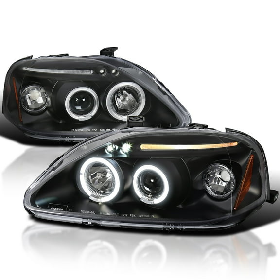 Spec-D Tuning Projector Headlights Black Compatible with 1999-2000 Honda Civic, Left + Right Pair Headlamps Assembly