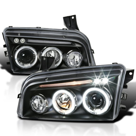 Spec-D Tuning Projector Headlights Black Compatible with 2006-2010 Dodge Charger, Left + Right Pair Headlamps Assembly
