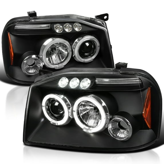 Spec-D Tuning Projector Headlights Black W/ LED Halo Compatible with 2001-2004 Nissan Frontier, Left + Right Pair Headlamps Assembly