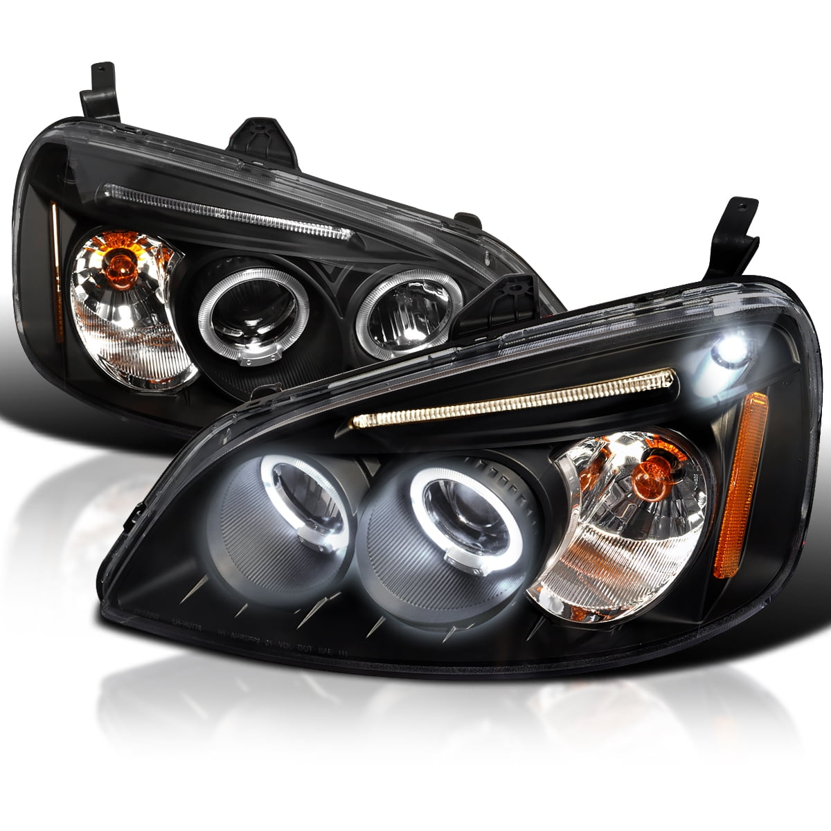 Spec D Tuning Projector Headlights Head Lamps Black Compatible with 2001 2003 Honda Civic 2 Door Coupe 2001 2003 Honda Civic 4 Door Sedan Left Right Pair Headlamps Assembly Walmart