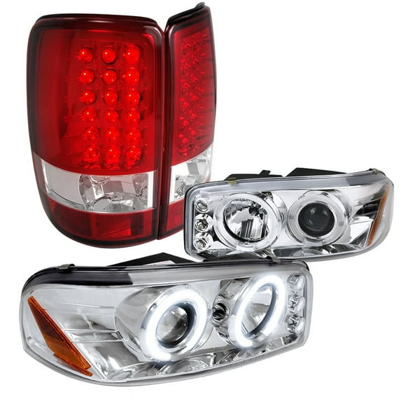 Spec-D Tuning Projector Headlights Piano Black w/ LED Driving Fog Compatible with GMC Yukon Left + Right Pair Headlamps Assembly