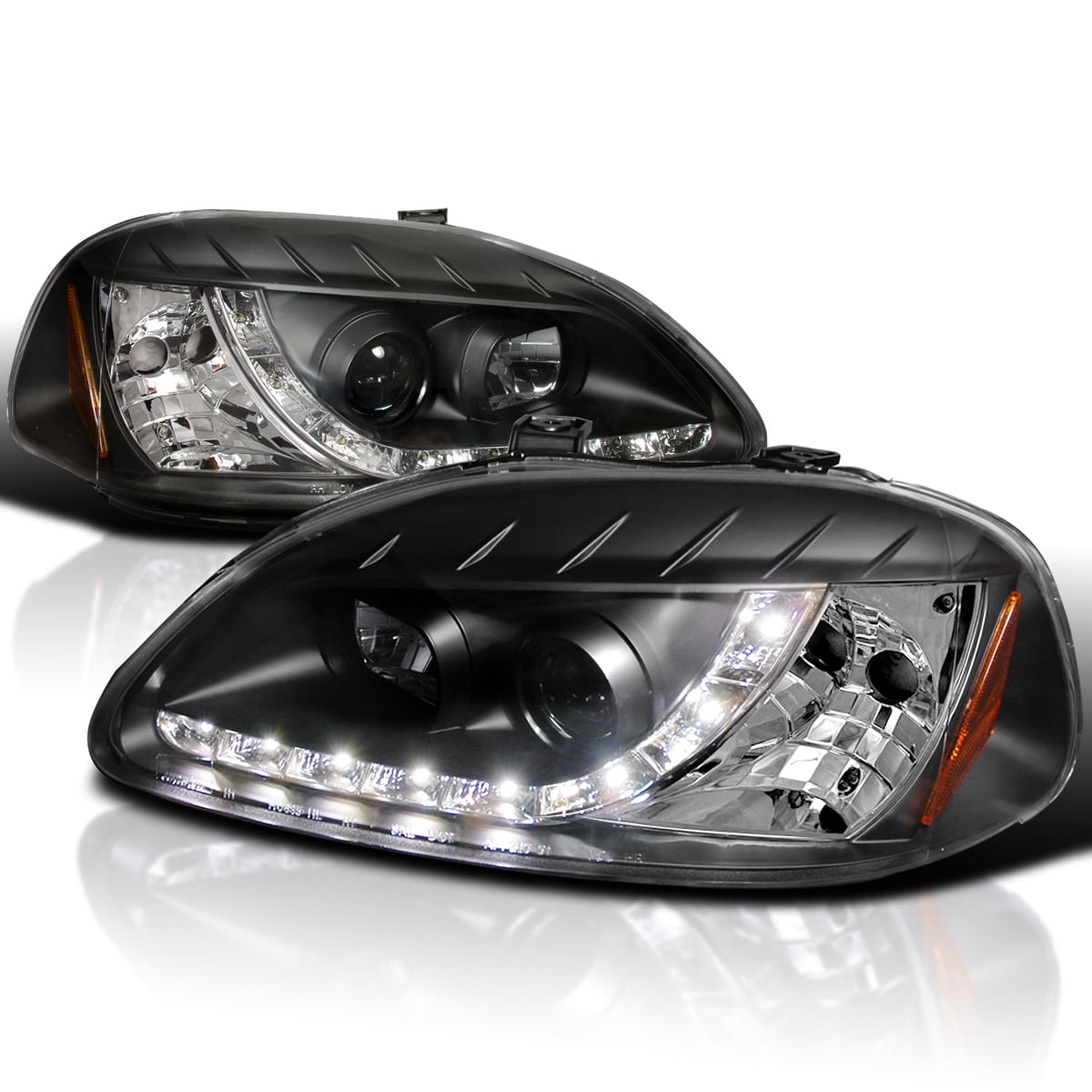 Spec-D Tuning Projector Headlights W/ R8 Style LED Glossy Black