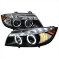 thumbnail image 1 of Spec-D Tuning R8 Style LED Signal Eyelid Black Projector Headlights Compatible with 2006-2008 BMW E90 3-Series 4Dr With Stock Halogen Headlight, Left + Right Pair Headlamps Assembly, 1 of 6