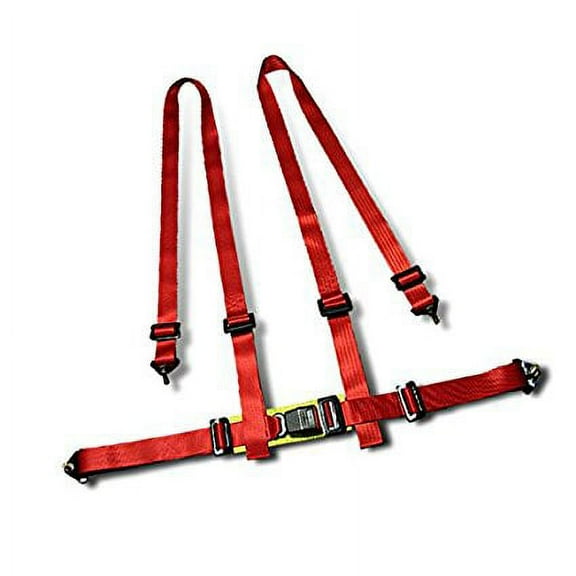 Spec-D Tuning RSB-4PTR Red Seat Belt Harnesses, 2" Inches Wide, Seat Belt Buckle Connection