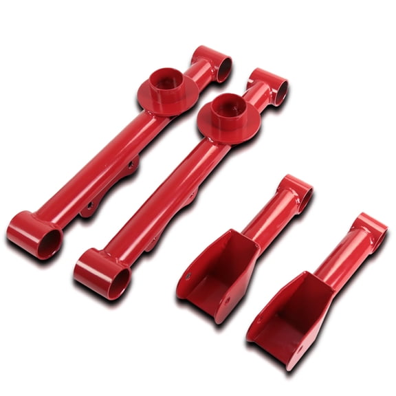 Spec-D Tuning Rear Lower and Upper Red Carbon Steel Control Arms 4PC Compatible with 1979-2004 Ford Mustang