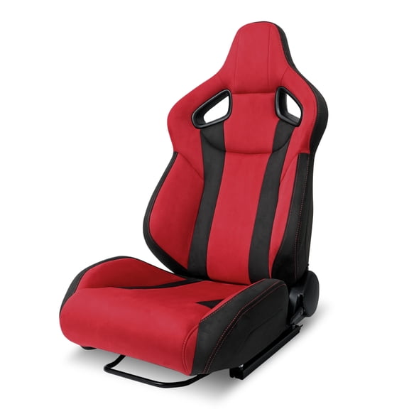 Spec-D Tuning Red/Black Premium Suede, Fully Reclinable Racing Seat w/Dual Sliders, 4 Point Harness Compatible, Left Side