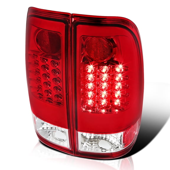 Spec-D Tuning Red Clear Lens LED Tail Lights Compatible with 1997-2003 Ford F-150, 1999-2007 Ford F-250/F-350/F-450/F-550 Super Duty, Left + Right Pair Assembly
