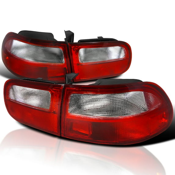 Spec-D Tuning Red Clear Lens Tail Lights Compatible with 1992-1995 Honda Civic 3-Door Hatchback, Left + Right Pair Assembly