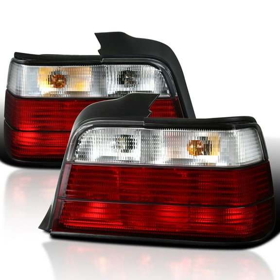 Spec-D Tuning Red Clear Lens Tail Lights Compatible with 1992-1998 BMW E36 3-Series 4 Door Sedan, Left + Right Pair Assembly