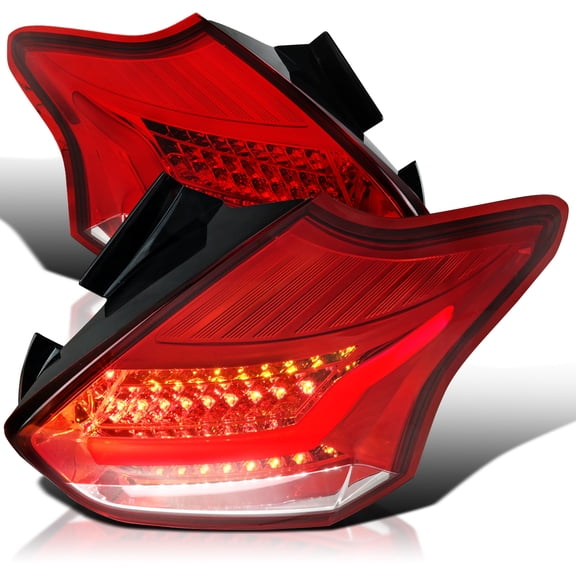 Spec-D Tuning Red LED Bar Tail Lights Compatible with 2015-2018 Ford Focus Se/St/Titanium Hatchback, 2016-2018 Ford Focus Rs Hatchback, Left + Right Pair Assembly