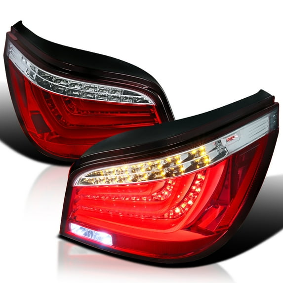Spec-D Tuning Red LED Bar Tail Lights Compatible with 2004-2007 BMW E60 5-Series 4 Door Models, Left + Right Pair Assembly