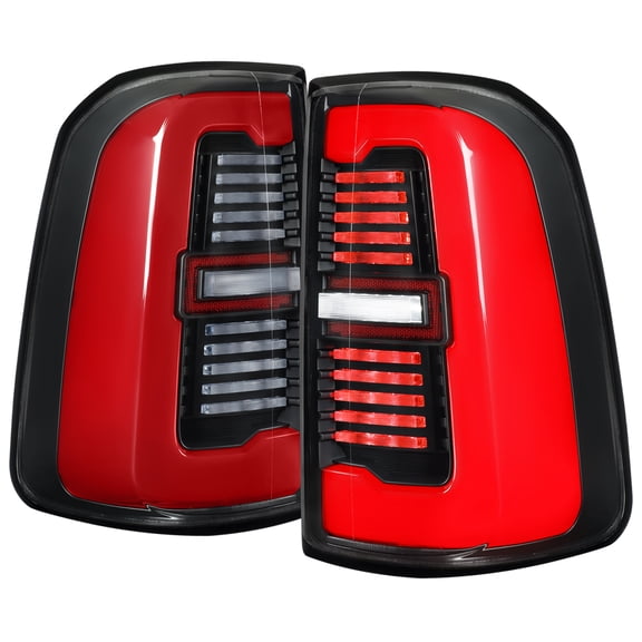 Spec-D Tuning Full LED Black Tail Lights w/ Red LED Sequential Turn Signals and Startup Animation Compatible with 2019-2024 Dodge RAM 1500, Left + Right Pair Assembly