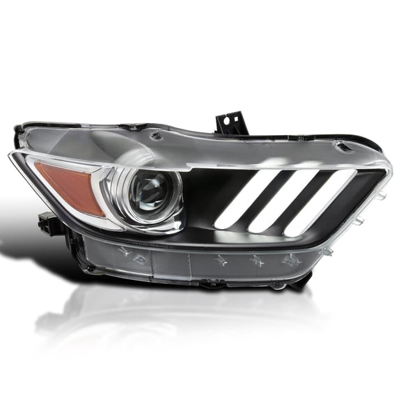 Spec-D Tuning Right Passenger Side Black Projector Headlight w/ LED Bar Compatible with 2015-2017 Ford Mustang