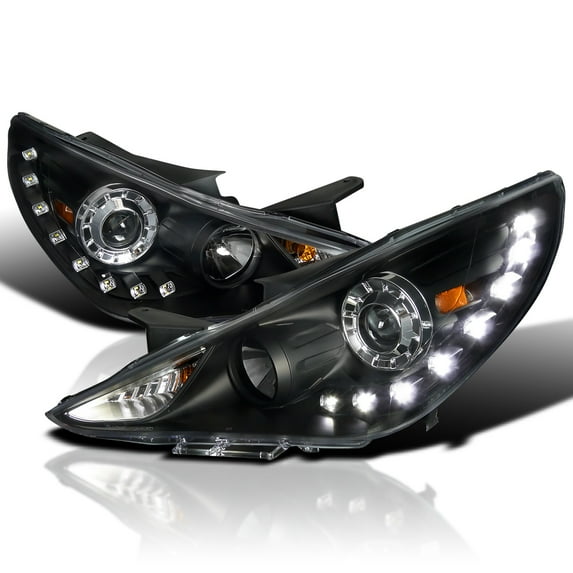 Spec-D Tuning SMD LED Black Projector Headlights Compatible with 2011-2014 Hyundai Sonata, Left + Right Pair Headlamps Assembly