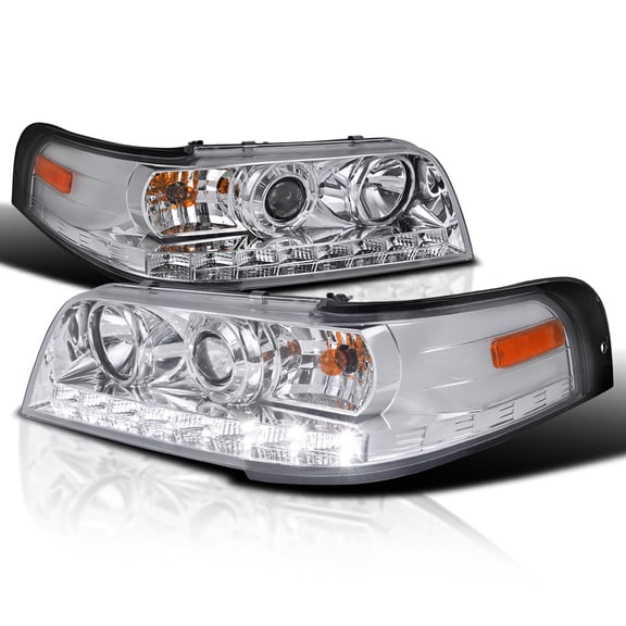 Spec-D Tuning SMD LED Chrome Projector Headlights Compatible with 1998-2011 Ford Crown Victoria, Left + Right Pair Headlamps Assembly