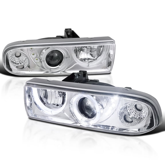Spec-D Tuning SMD LED Dual Halo Chrome Housing Clear Lens Projector Headlights Compatible with 1998-2004 Chevy S10 Pickup, 1998-2004 Chevy S10 Blazer, Left + Right Pair Headlamps Assembly