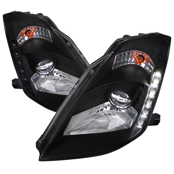 Spec-D Tuning SMD LED HID Black Projector Headlights Compatible with 2003-2005 Nissan 350Z, Left + Right Pair Headlamps Assembly
