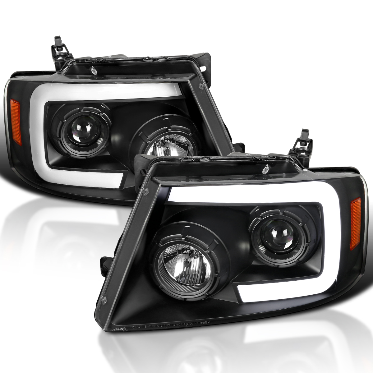 Spec-D Tuning Sequential LED Light Bar Signal Black Housing Clear Lens  Projector Headlights Compatible with 2004-2008 Ford F150, 2006-2008 Lincoln 