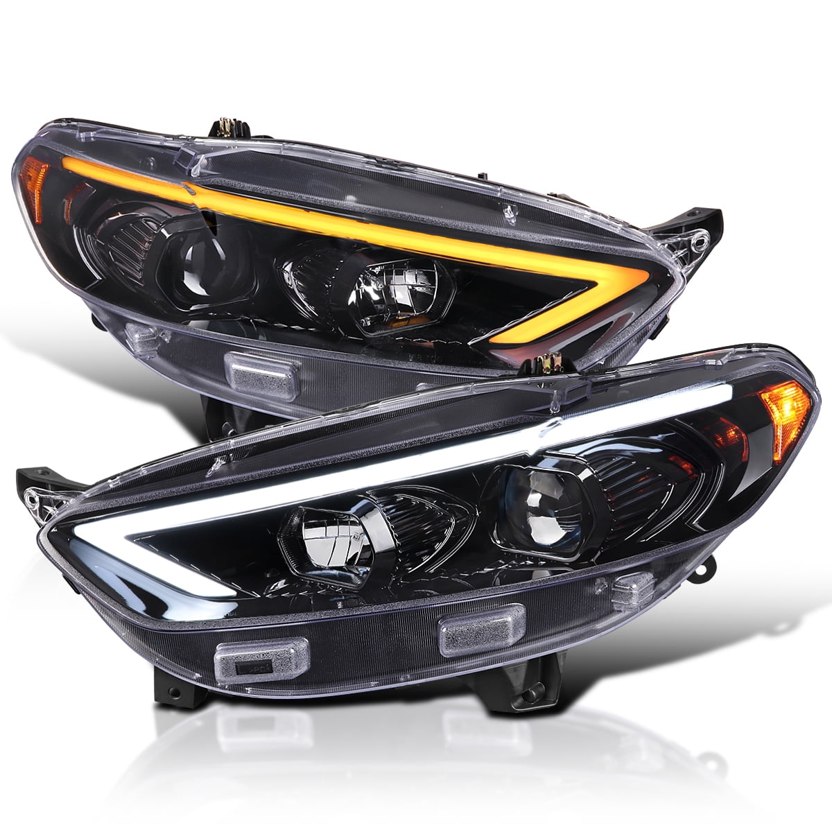 Spec D Projector Headlights Ford Fusion 2013 2016 LED Sequential Switchback Black Matte w Clear Lens