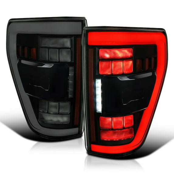 Spec-D Tuning Smoke Full LED Tail Lights w/ Sequential Signal & Startup Animation Compatible with 2021-2023 Ford F150 w/Blind Spot, (Use Stock Module) Left + Right Assembly