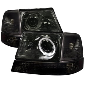 Spec-D Tuning Smoke Halo Ring Projector Headlights + Smoke Corner Lights Compatible with 1998-2000 Ford Ranger, Left + Right Pair Headlamps Assembly