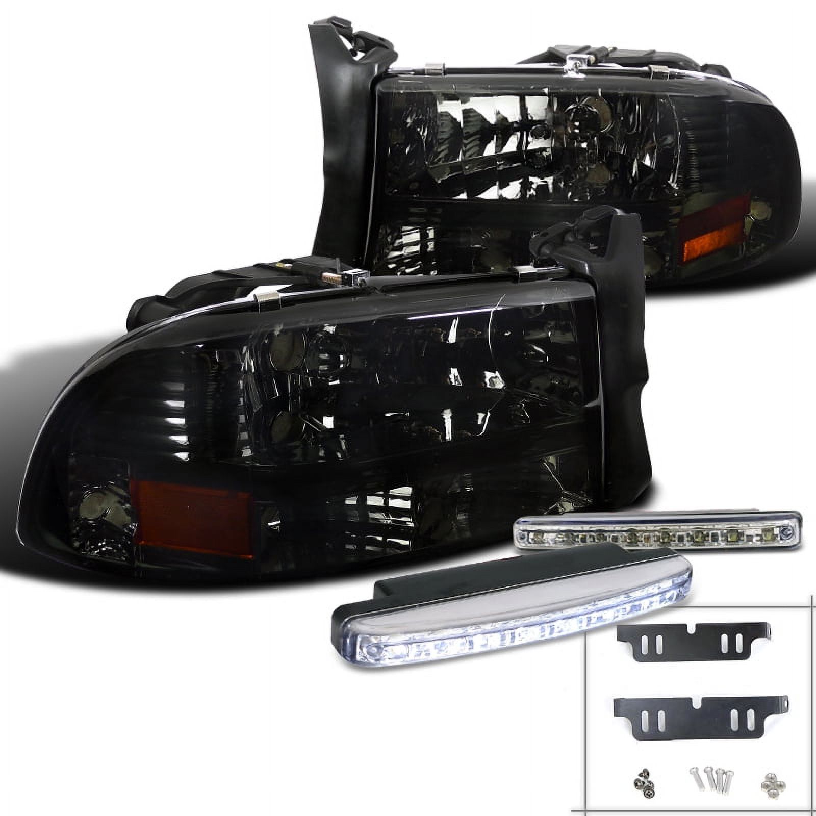 Speed Daddy Smoke Lens Headlight & Fog Light Kit – 4pc For 2001-2004 Dodge Dakota/Durango – Chrome Housing