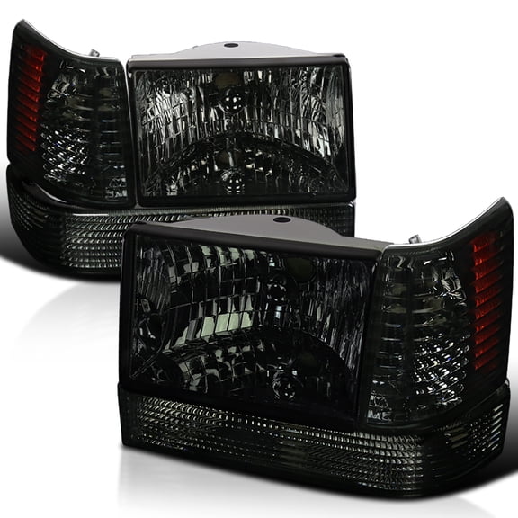 Spec-D Tuning Smoke Headlights + Bumper Lights + Corner Lamps Compatible with 1993-1996 Jeep Grand Cherokee, Left + Right Pair Headlamps Assembly