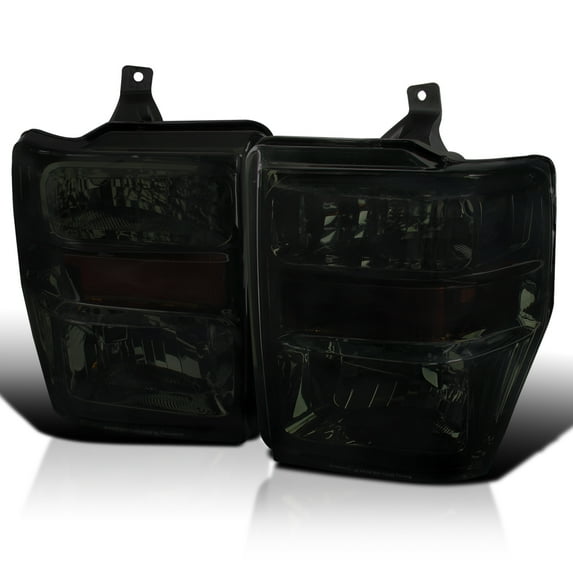 Spec-D Tuning Smoke Headlights W/ Amber Reflector Compatible with 2008-2010 Ford F250 F350 F450 Super Duty L+R Pair Head Light Lamp Assembly