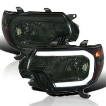 Spec-D Tuning Smoke Headlights w/ LED Strip Compatible with 2012-2015 Toyota Tacoma, Left   Right Pair Headlamp Assembly