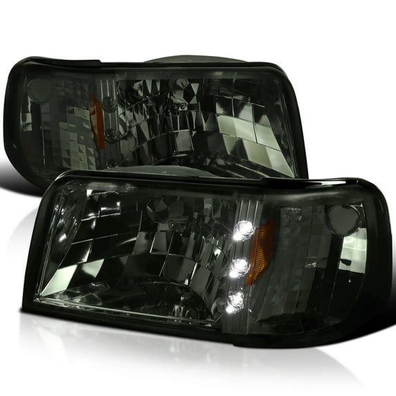 Spec-D Tuning Smoke Headlights w/ LED Strip + Corner Lights Compatible with 1993-1997 Ford Ranger L+R Pair Head Light Lamp Assembly