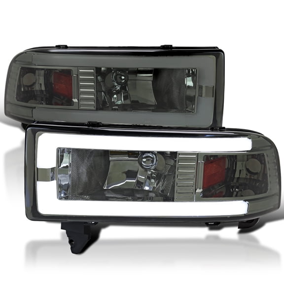 Spec-D Tuning Smoke Headlights w/ LED Tube Compatible with 1994-2001 Dodge Ram 1500, 2500, 3500, Left + Right Pair Headlamps Assembly