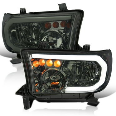 Spec-D Tuning Smoke Headlights w/ LED Tube Compatible with 2007-2013 Toyota Tundra, Left + Right Pair Headlamp Assembly